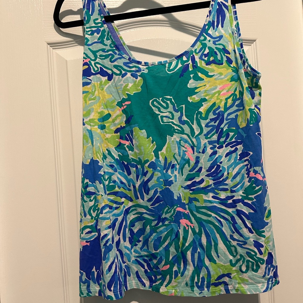 Lilly Pulitzer Blue and Green Tank Top with Tropical Print